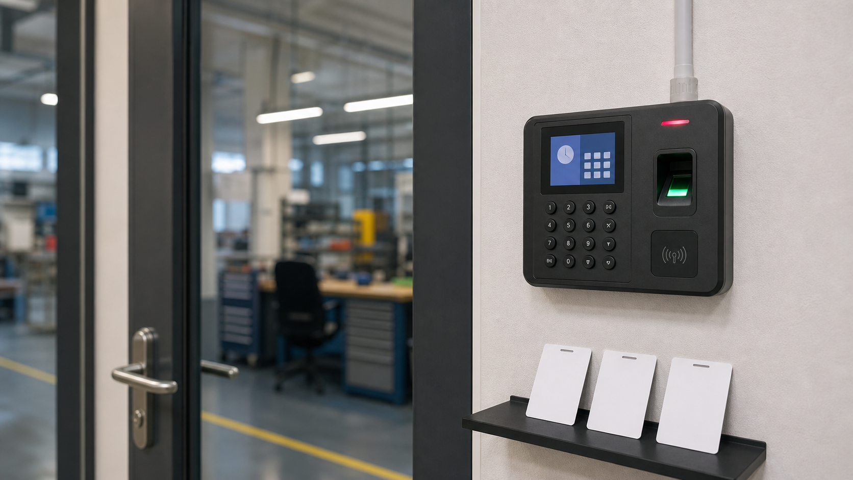 Uređaj za evidenciju radnog vremena sa RFID karticama na ulazu u firmu